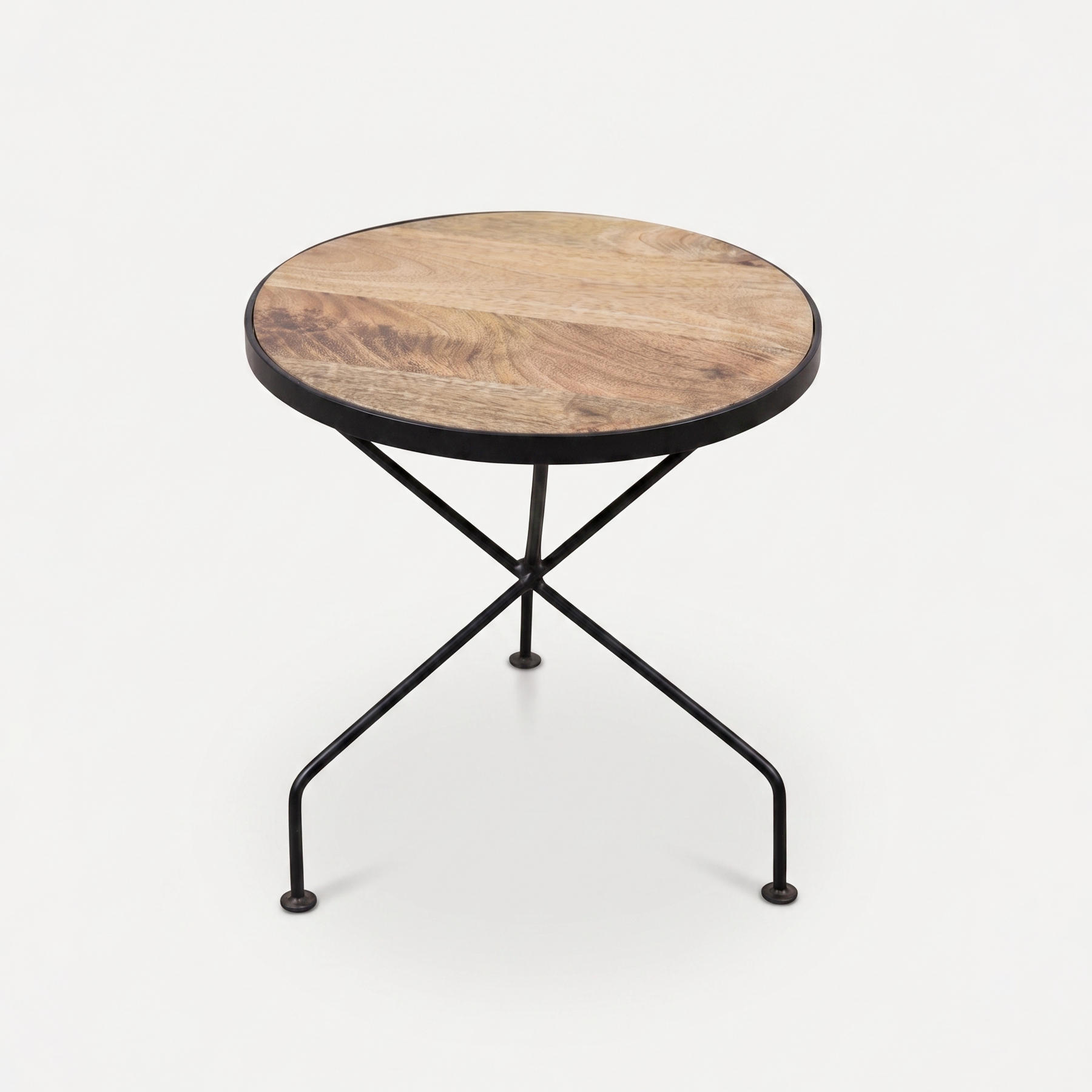 Industrial Solid Mango Wood & Metal Cross-Base Side Table view 2
