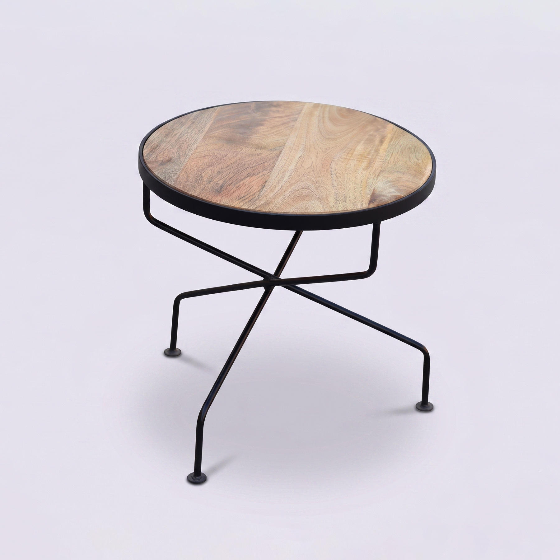 Industrial Solid Mango Wood & Metal Cross-Base Side Table view 3