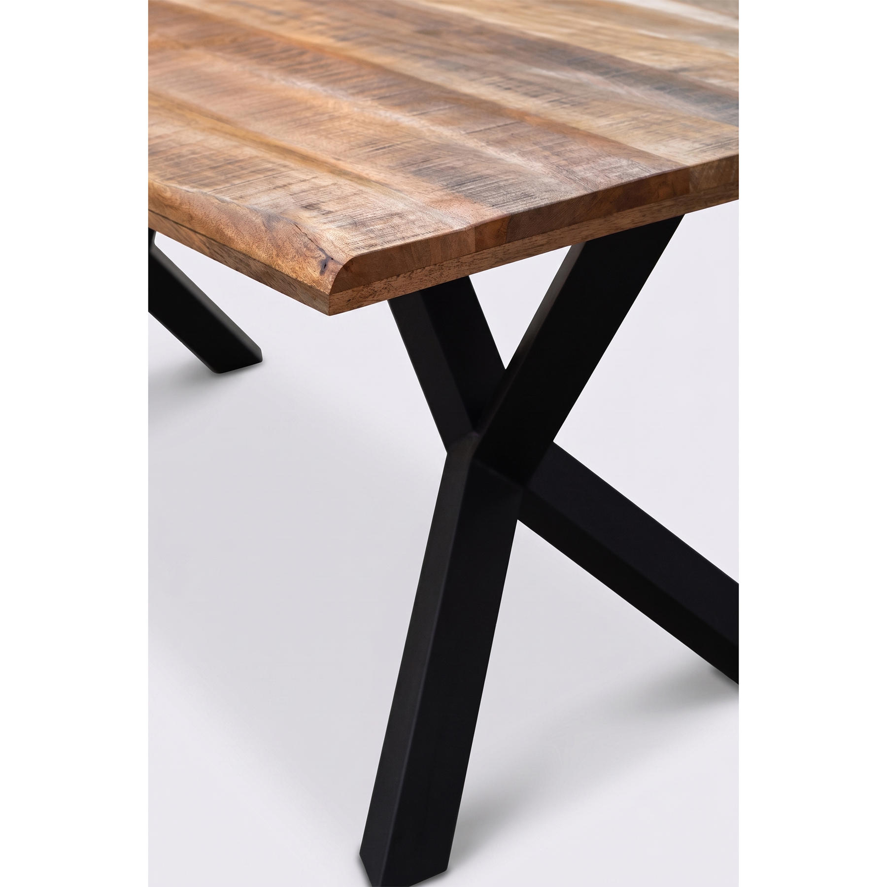 Industrial Rough Mango Wood Live-Edge Coffee Table with Cross Legs view 5