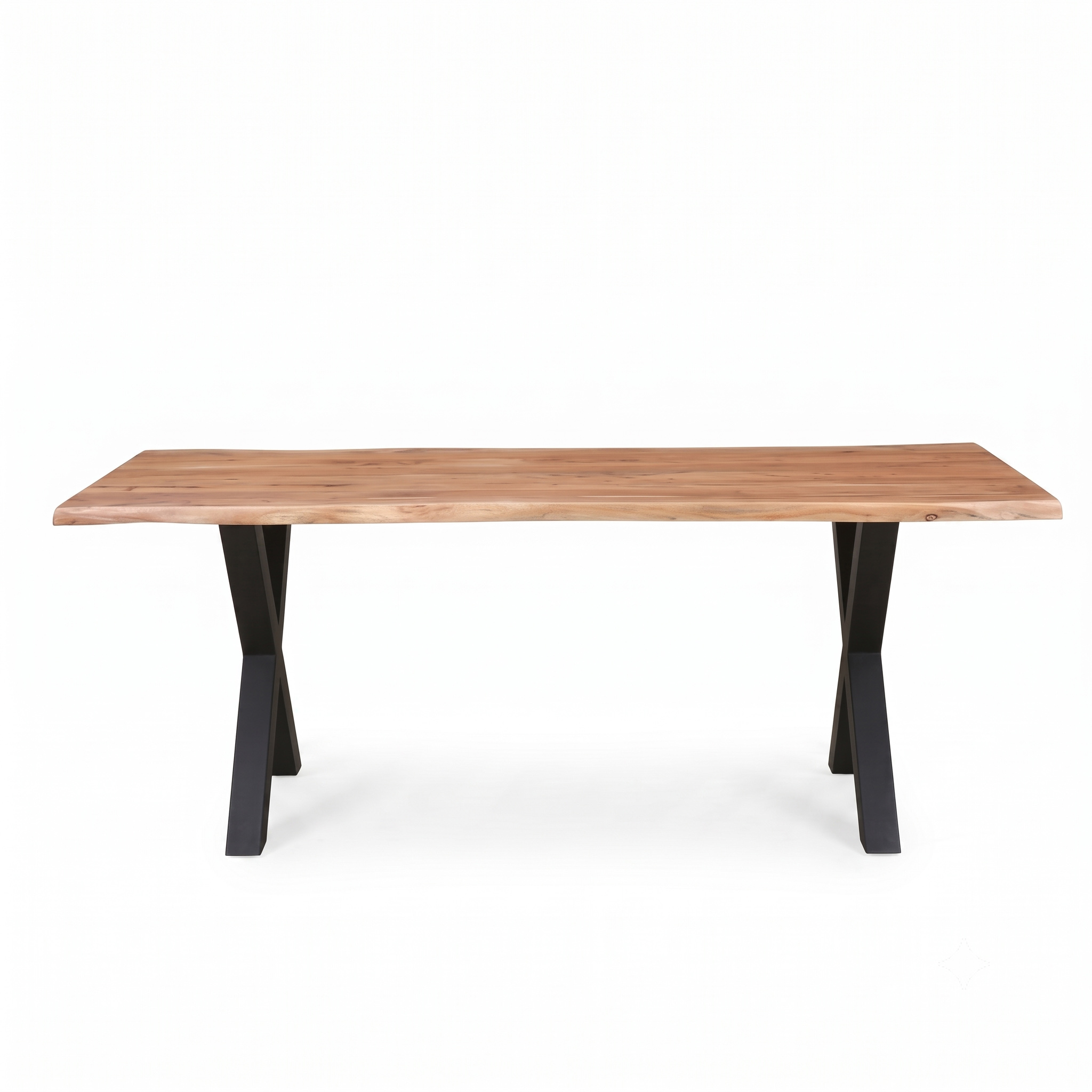 Live Edge Acacia Wood Dining Table with Black Metal X-Leg Base view 3