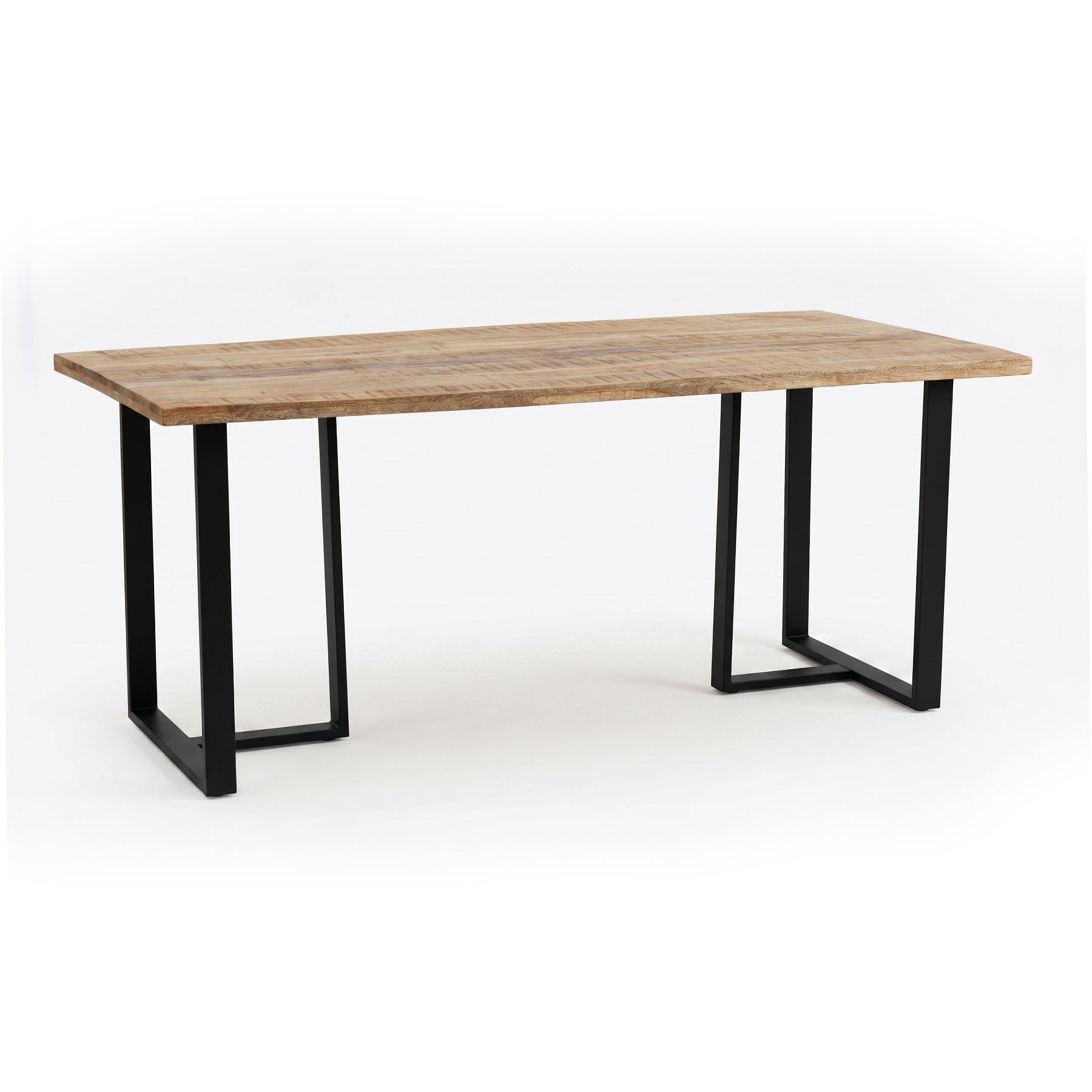 Modern Rustic Solid Mango Wood Center Dining Table with Powder-Coated Metal U-Frames view 2