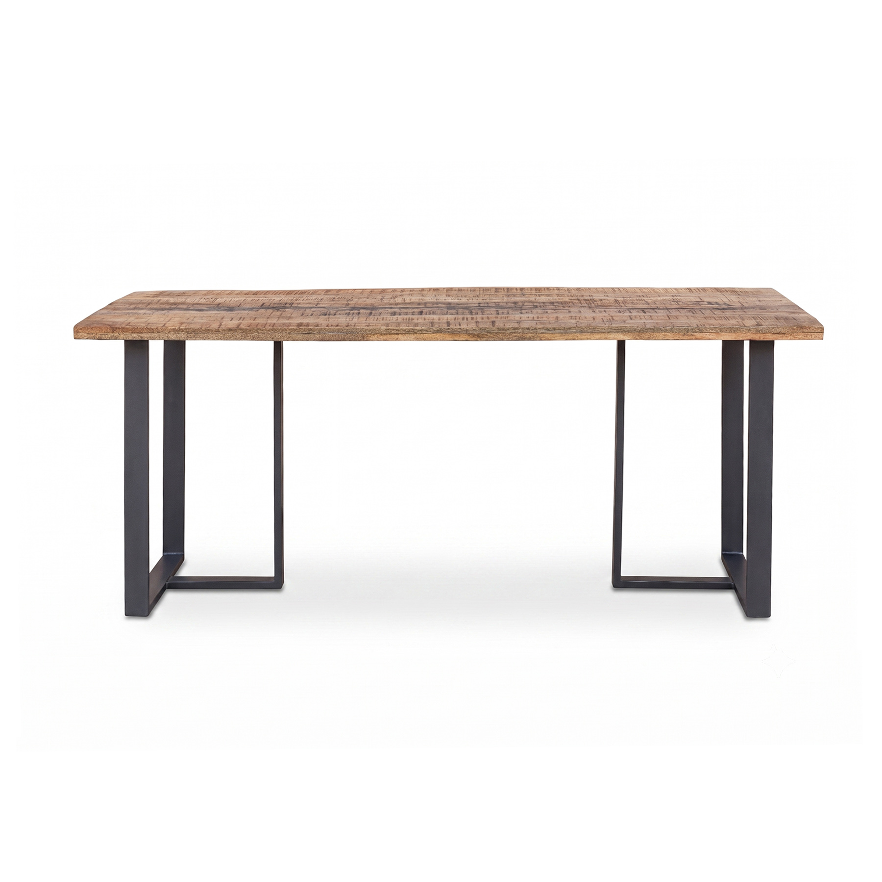 Modern Rustic Solid Mango Wood Center Dining Table with Powder-Coated Metal U-Frames view 3