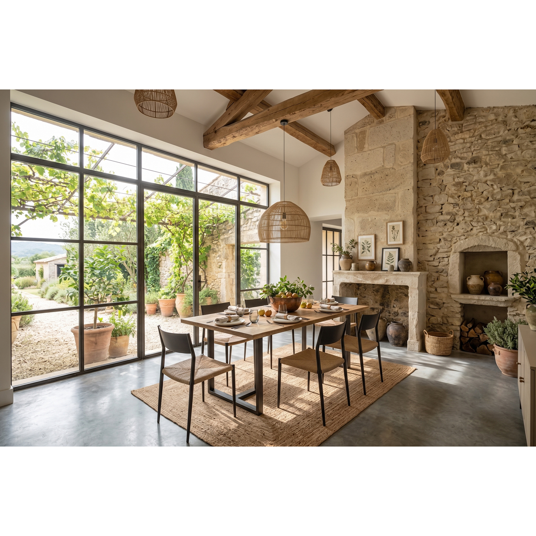 Modern Rustic Solid Mango Wood Center Dining Table with Powder-Coated Metal U-Frames view 5