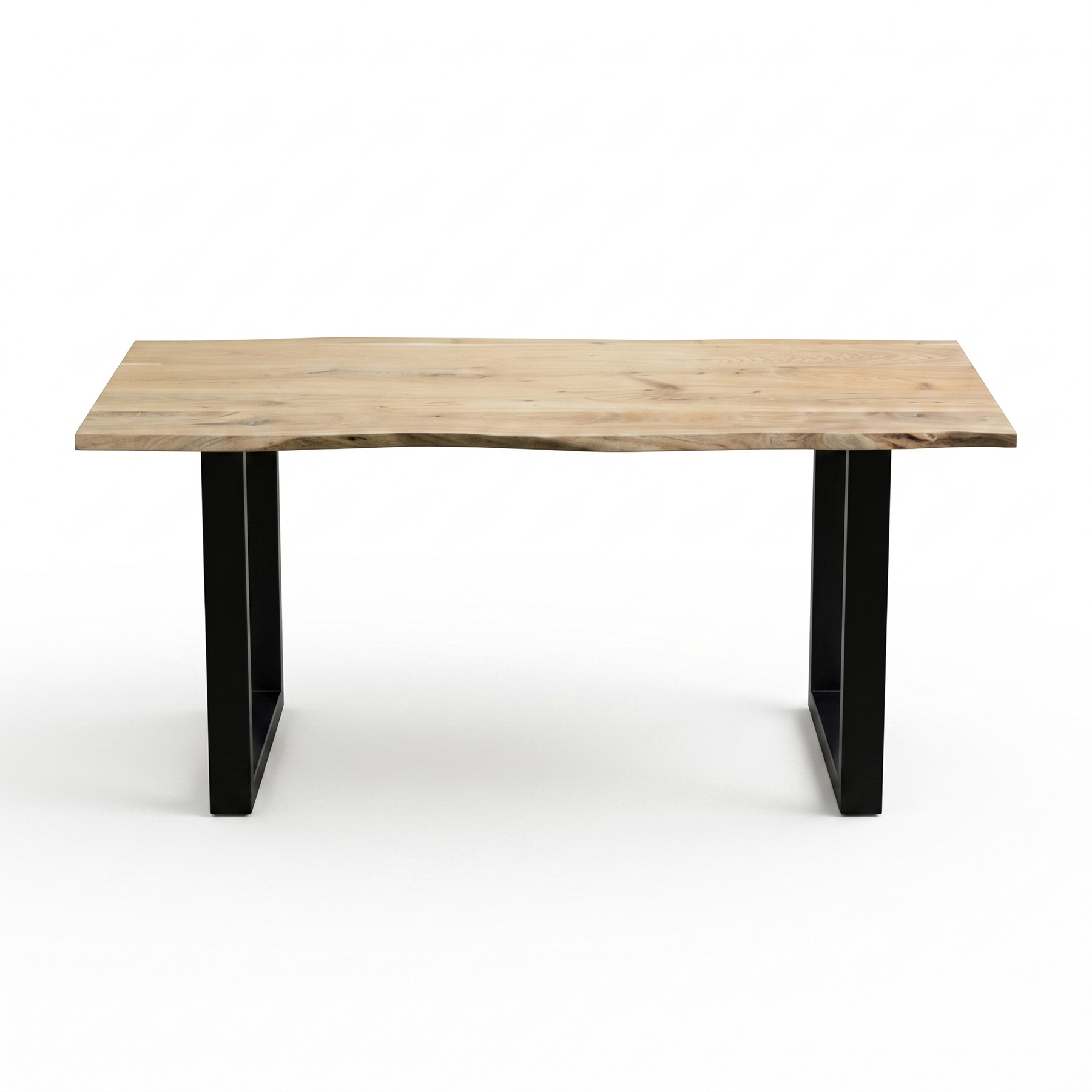 Bleached Natural Live Edge Acacia Wood Dining Table with Black Metal U-Legs 140 cm view 3