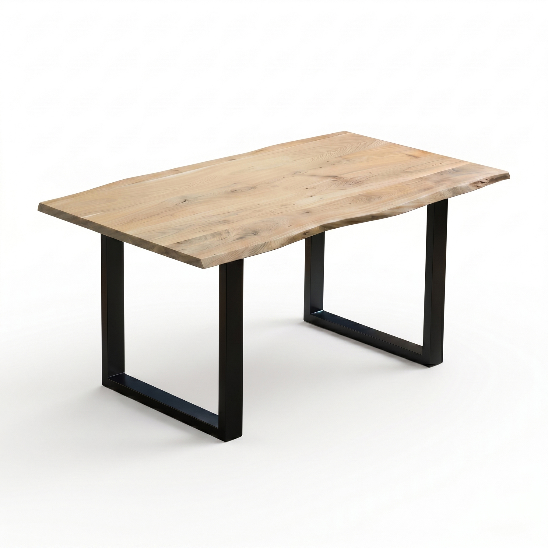 Bleached Natural Live Edge Acacia Wood Dining Table with Black Metal U-Legs 140 cm view 5