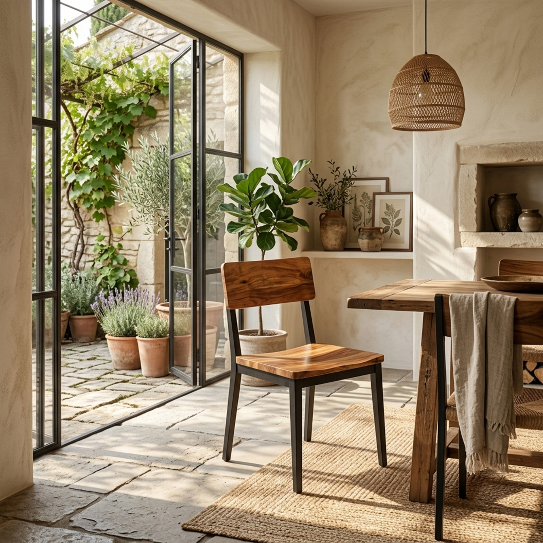 Urban Industrial Solid Acacia Wood & Matte Black Metal Dining Chair