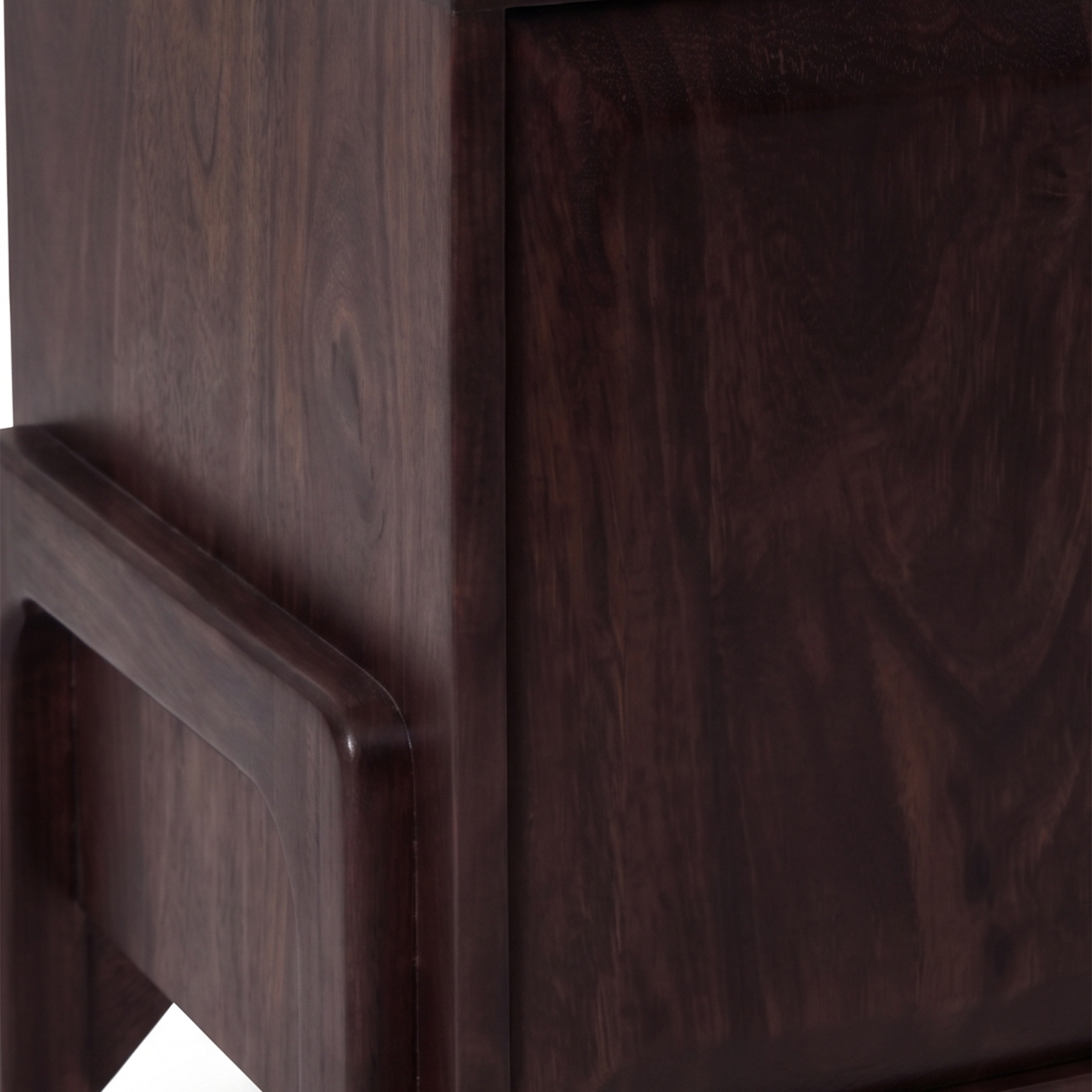 Mid-Century Solid Acacia Wood TV Console with Circular Statement Knobs in Walnut Brown view 5