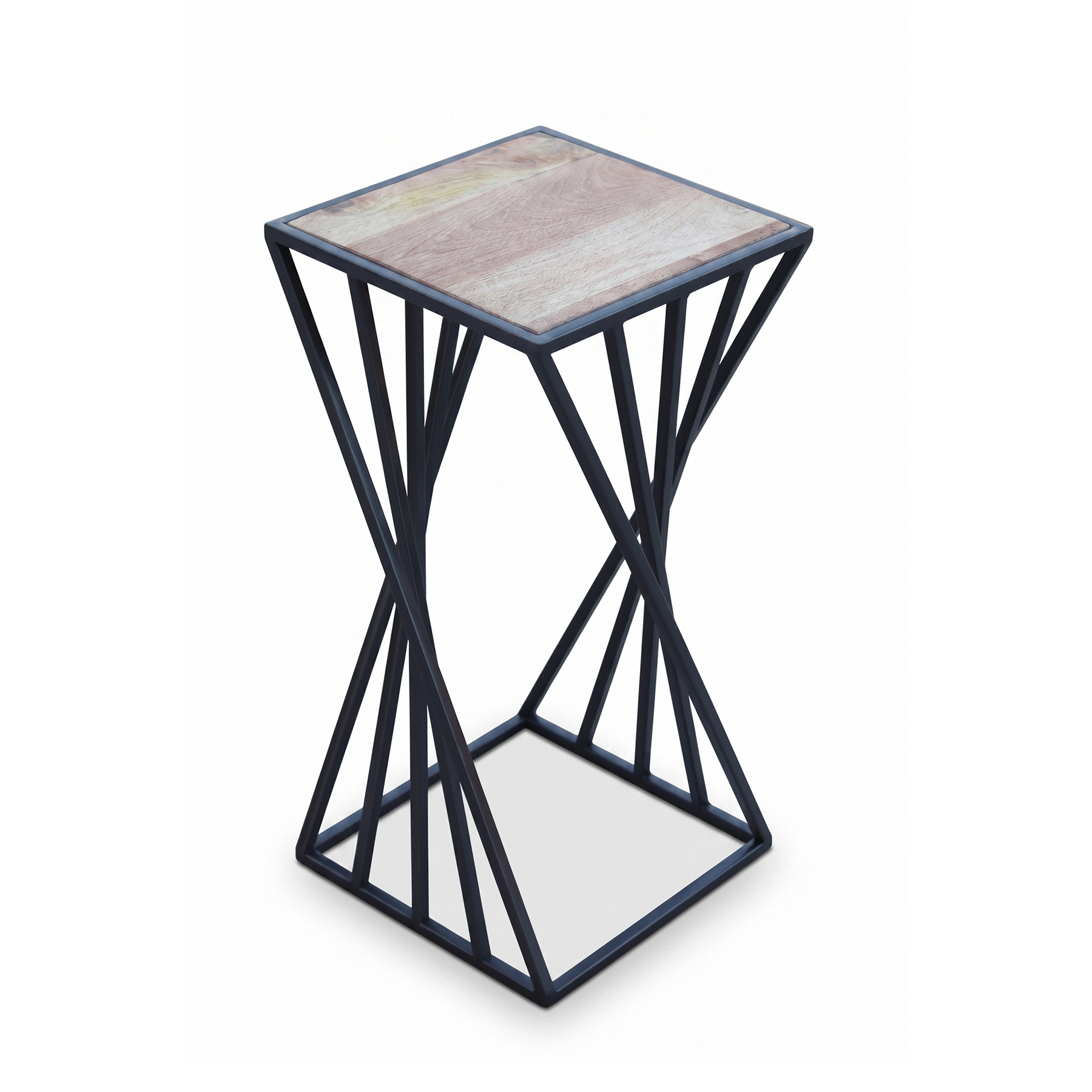 Geometric Metal Twist Side Table – Natural Solid Mango Wood End Table view 2