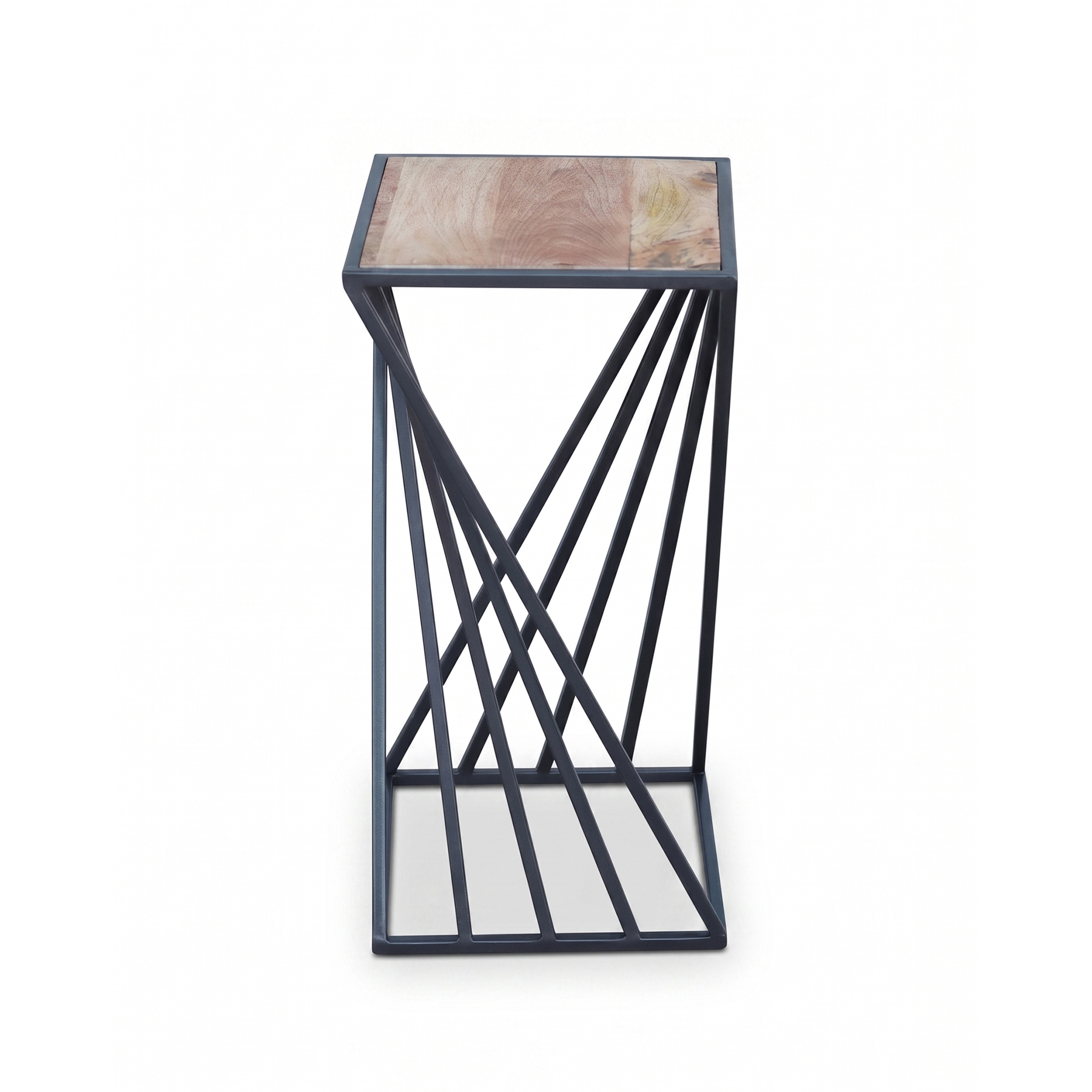 Geometric Metal Twist Side Table – Natural Solid Mango Wood End Table view 3