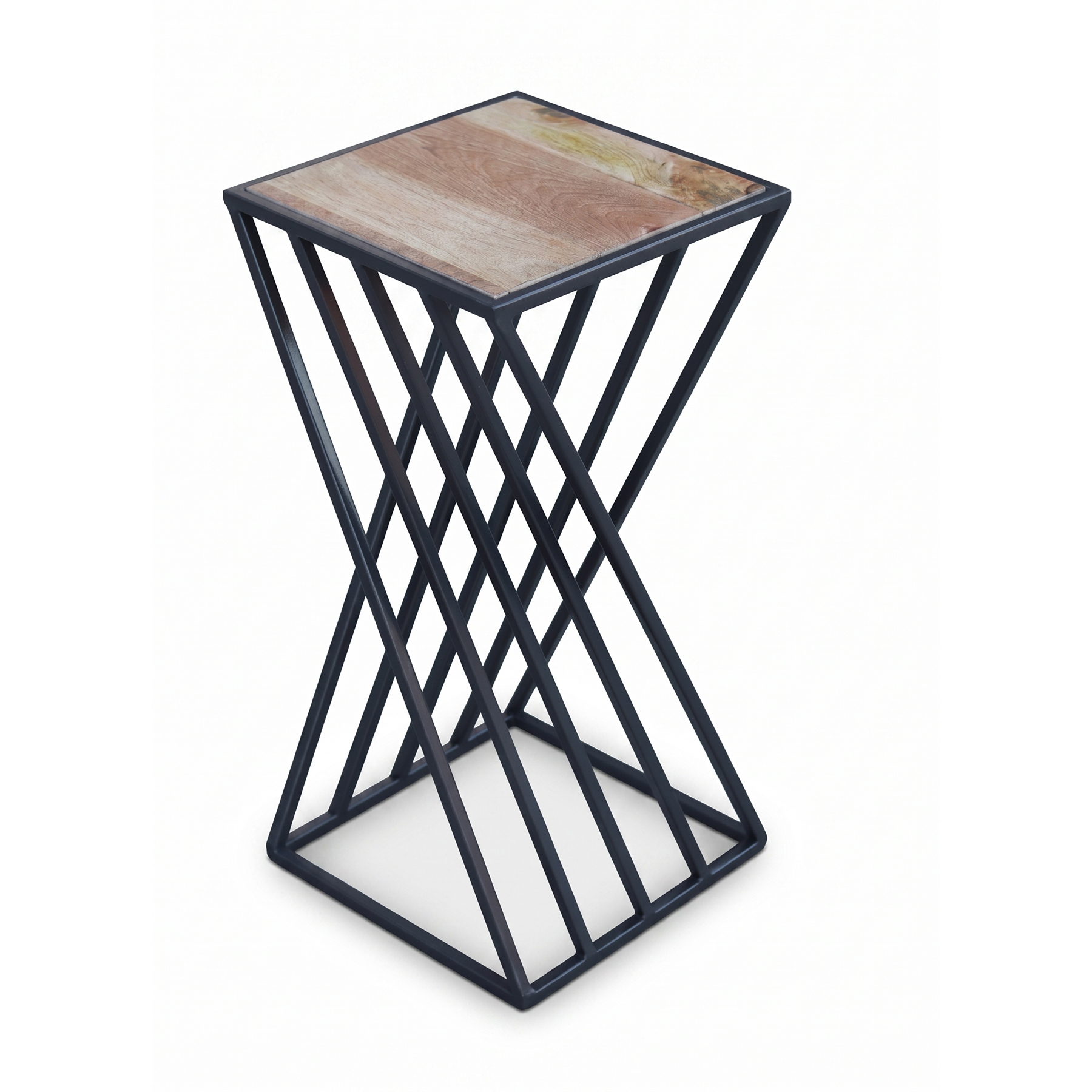 Geometric Metal Twist Side Table – Natural Solid Mango Wood End Table view 4
