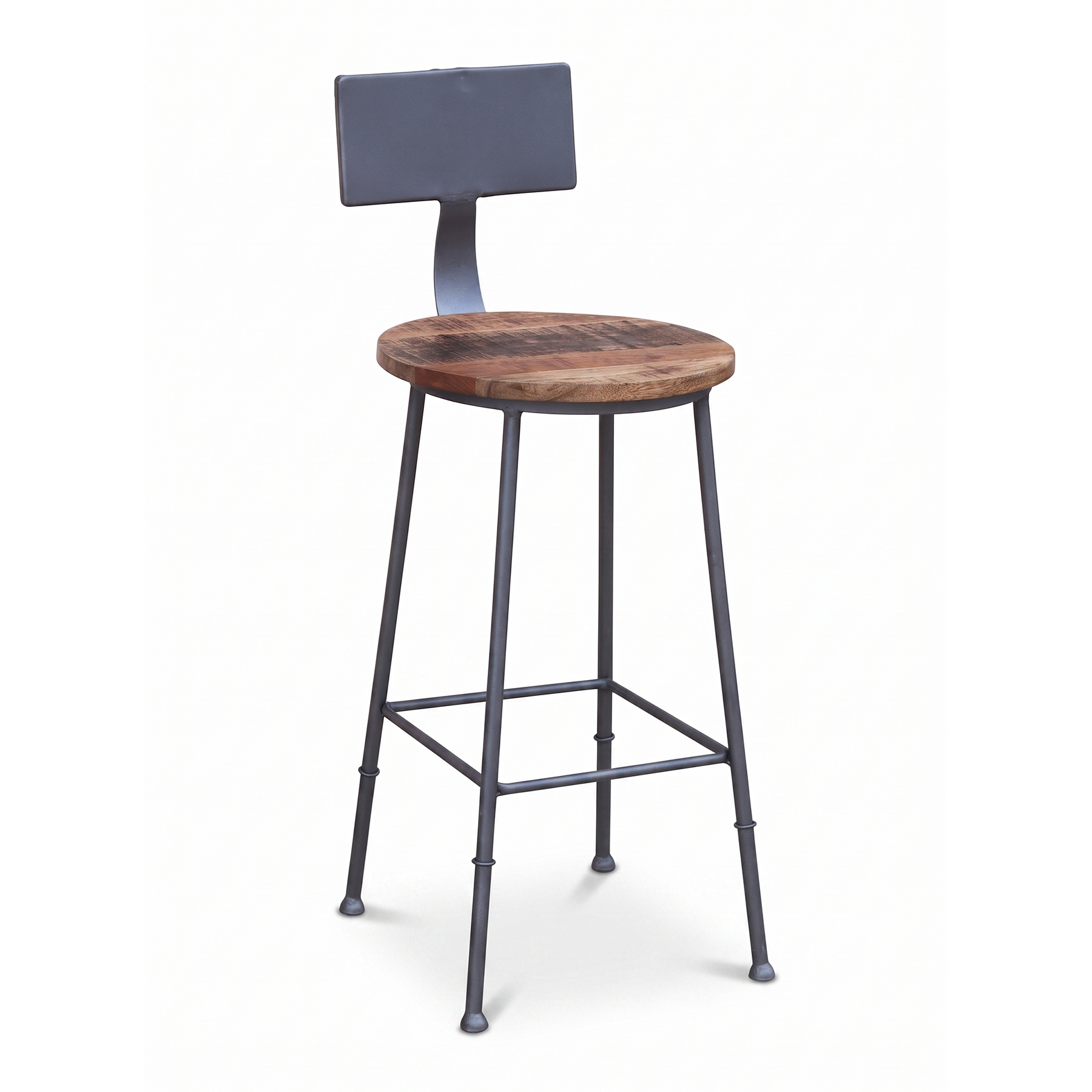 Industrial Solid Mango Rough Wood Gray Gunmetal Metal Frame Bar Chair (103 cm) view 2