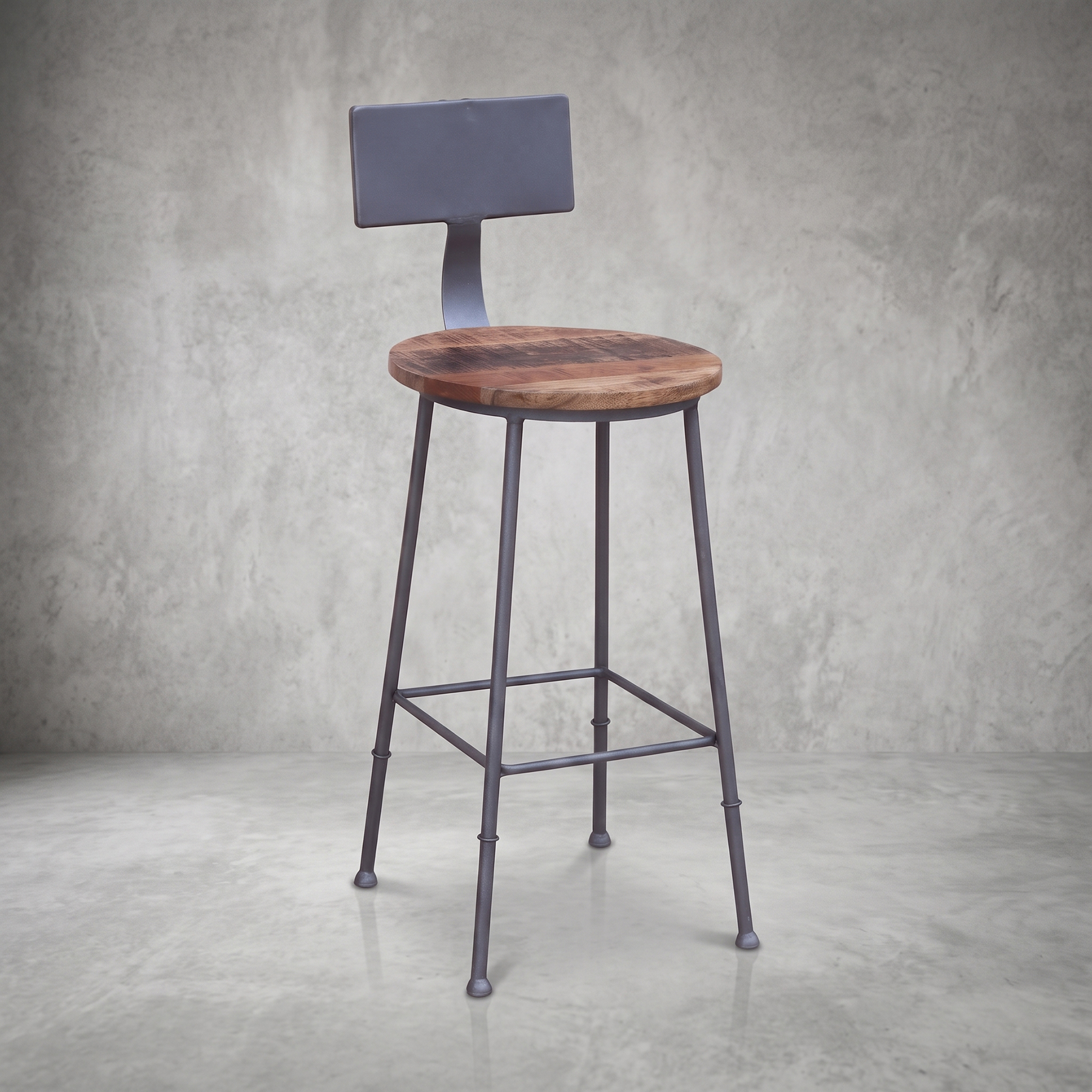 Industrial Solid Mango Rough Wood Gray Gunmetal Metal Frame Bar Chair (103 cm) view 5