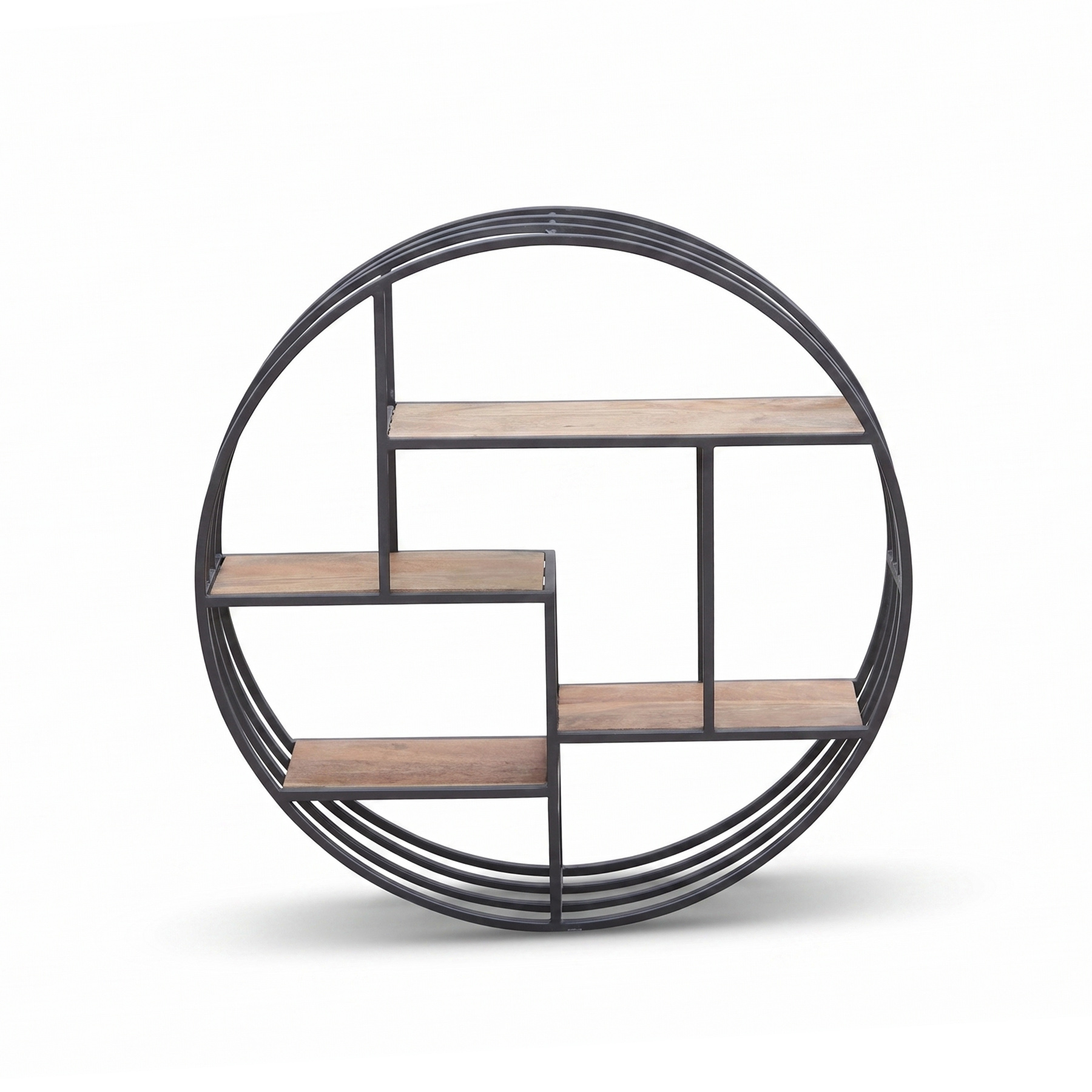 Urban Boho Circular Metal Frame Wall Unit with Solid Mango Wood Shelves view 3