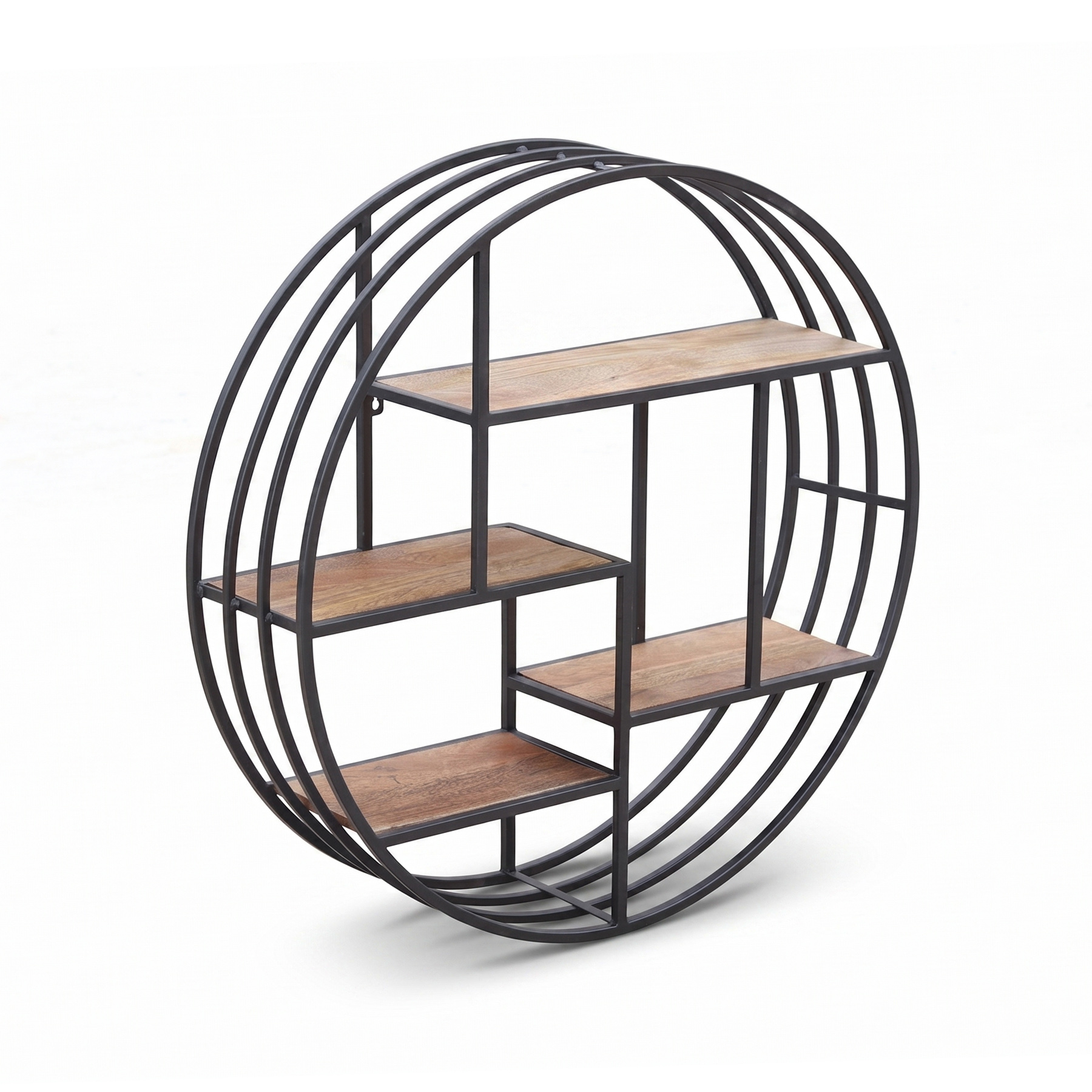 Urban Boho Circular Metal Frame Wall Unit with Solid Mango Wood Shelves view 4