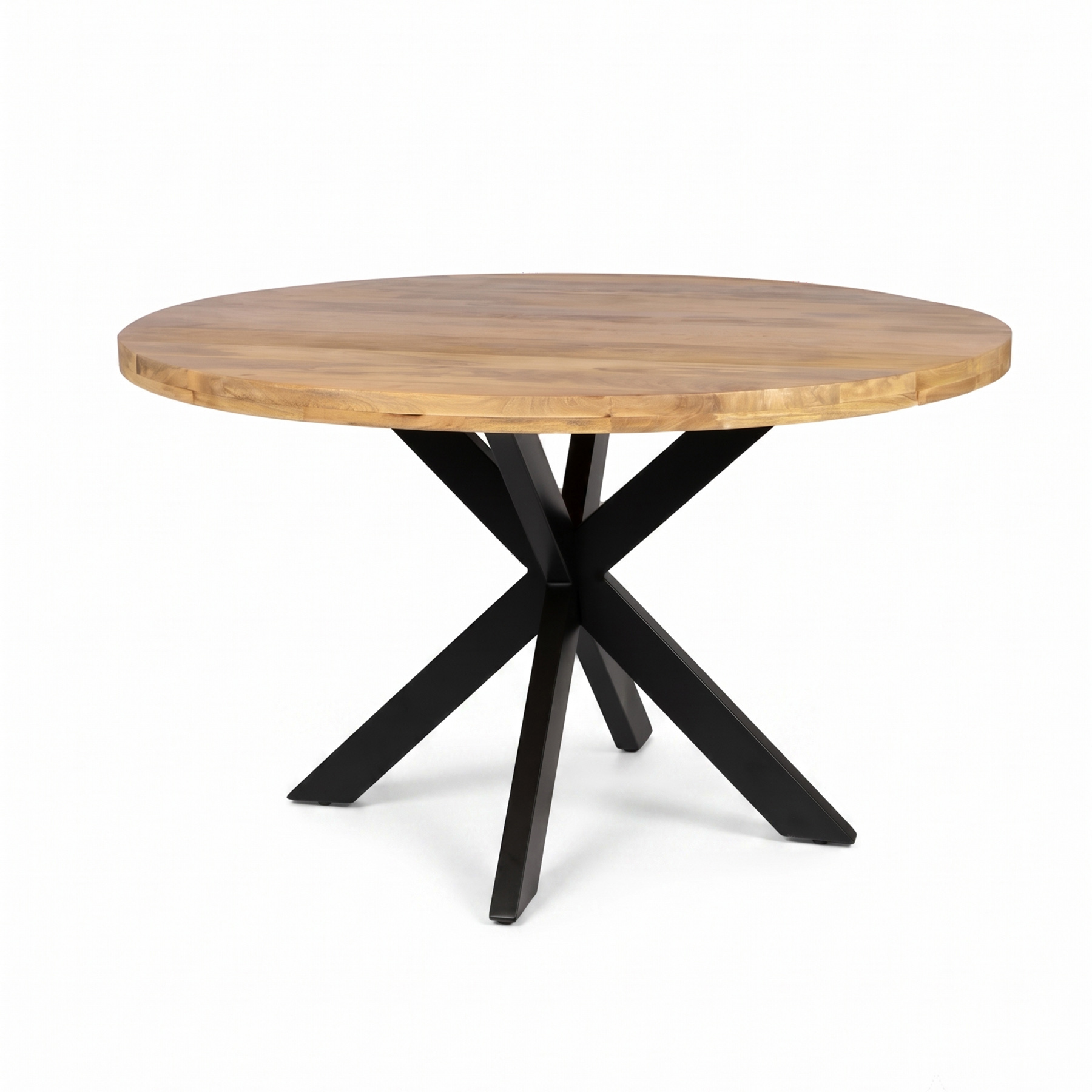120 cm Round Solid Mango Natural Wood Finish Dining Table with Black Spider Metal Legs view 2