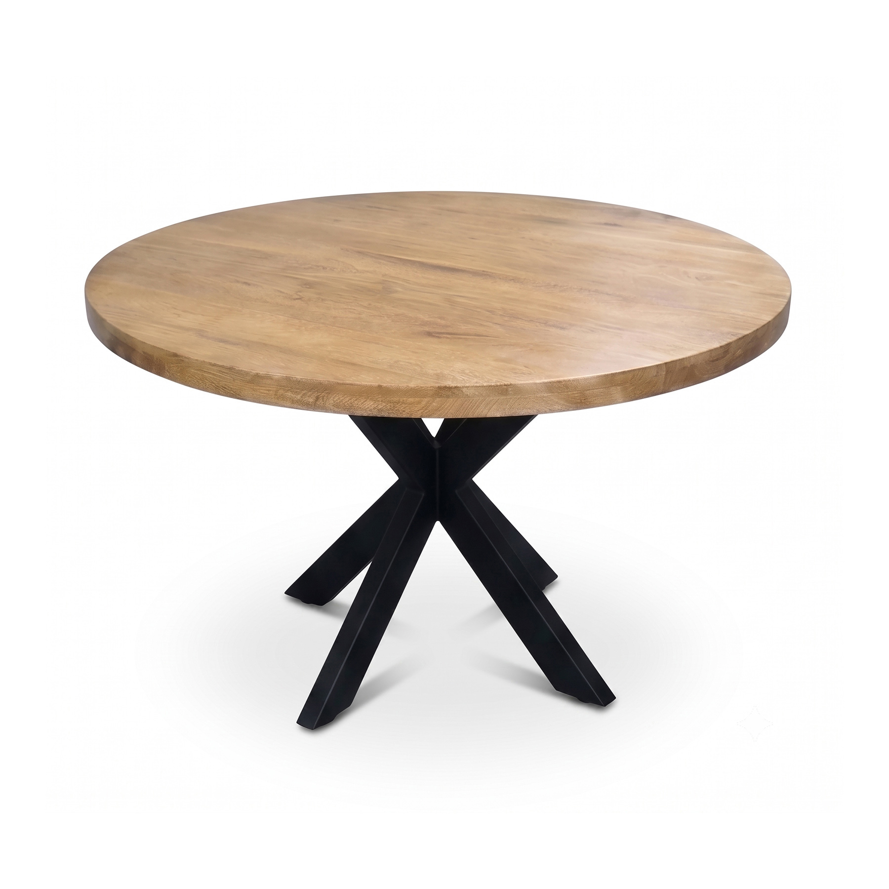 120 cm Round Solid Mango Natural Wood Finish Dining Table with Black Spider Metal Legs view 3