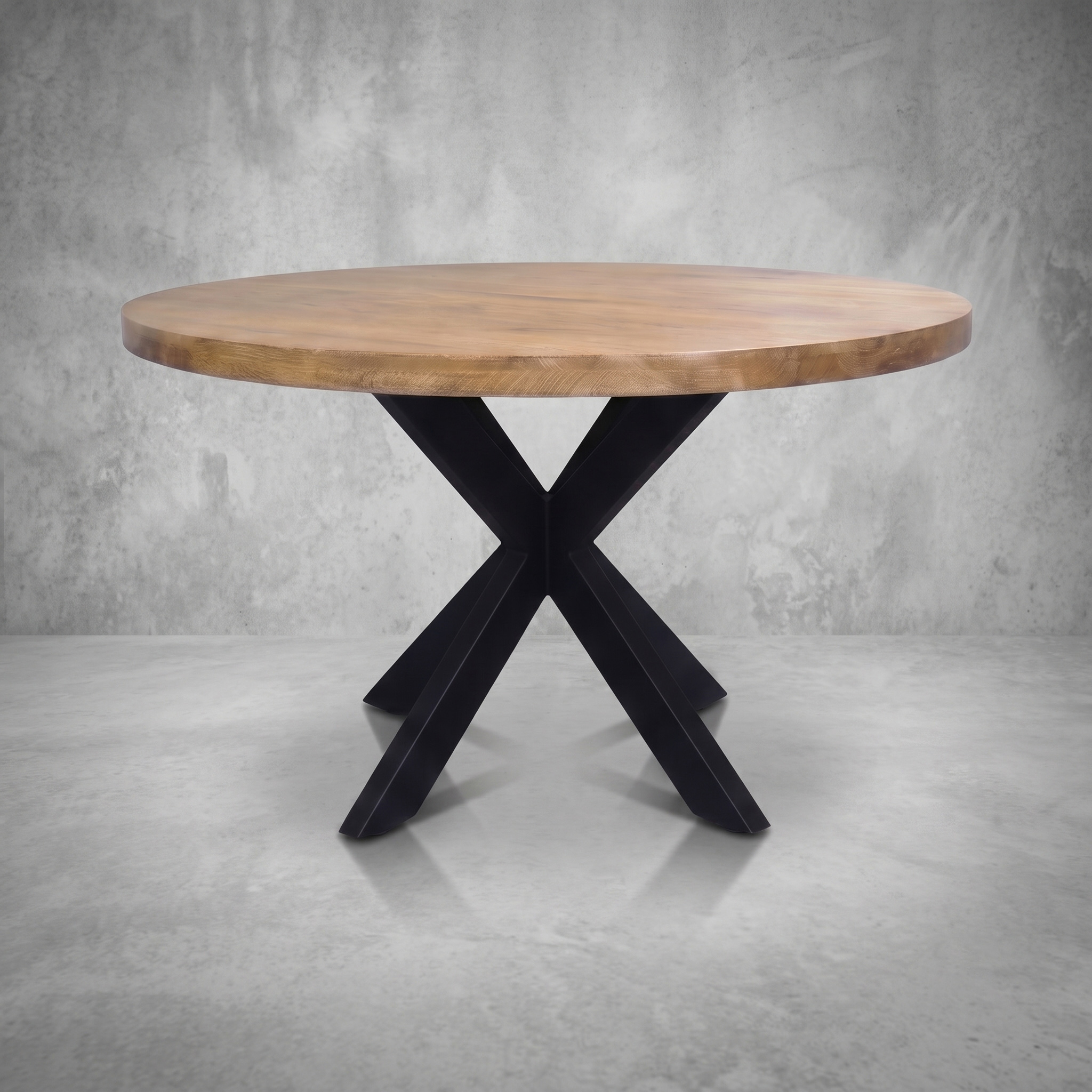 120 cm Round Solid Mango Natural Wood Finish Dining Table with Black Spider Metal Legs view 5