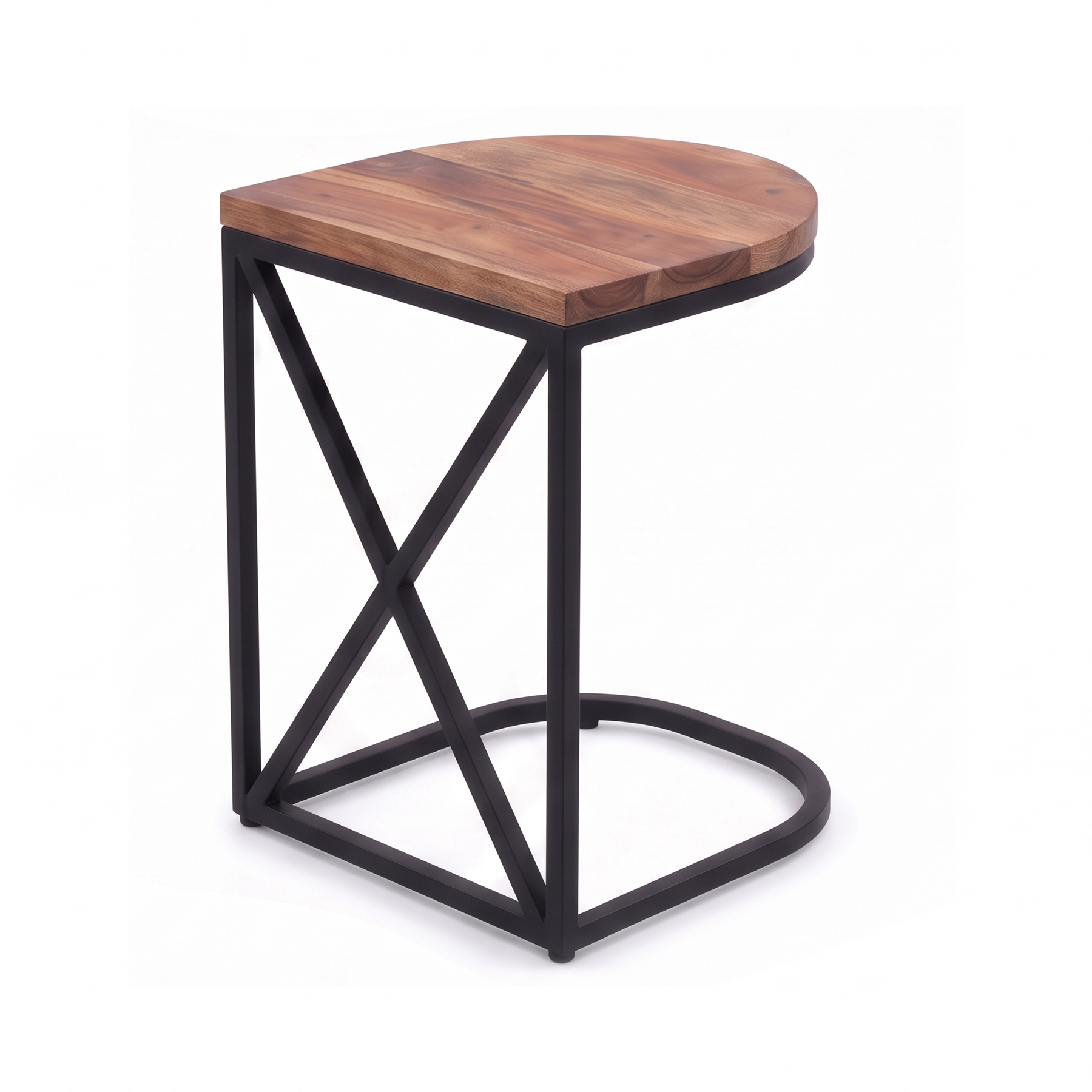 Modern Industrial Acacia Wood C Side Table with Metal Frame view 2