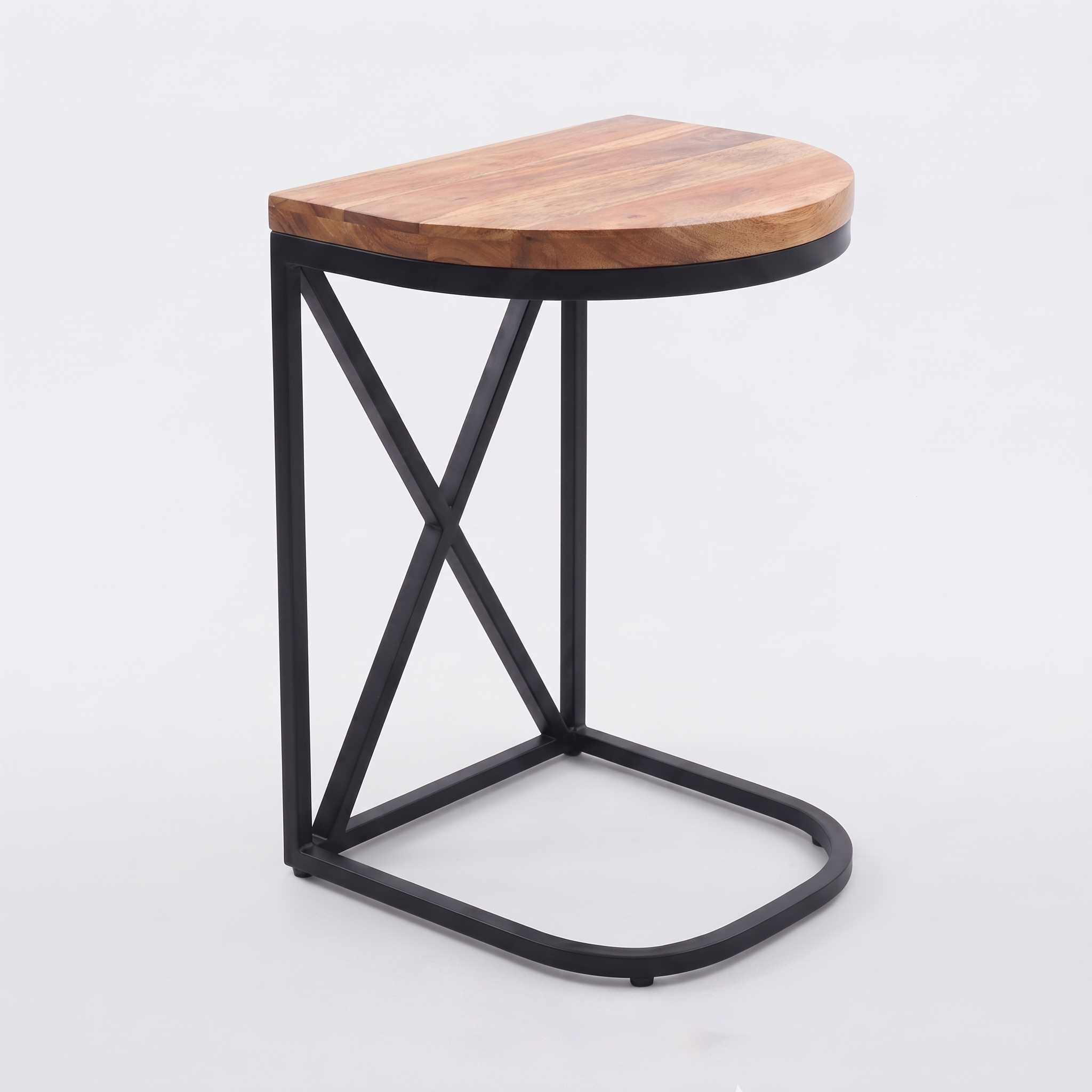 Modern Industrial Acacia Wood C Side Table with Metal Frame view 3