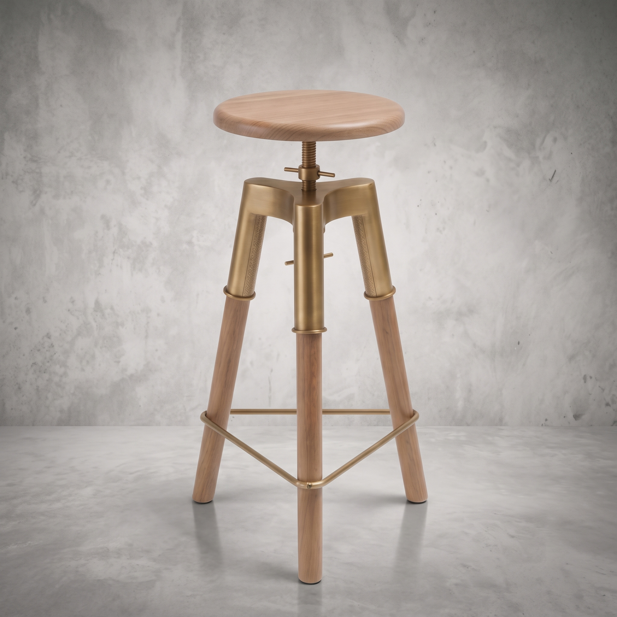 Handcrafted Natural Acacia Wood Swivel Bar Stool with Brass Gold Iron Accents (76 cm) view 2