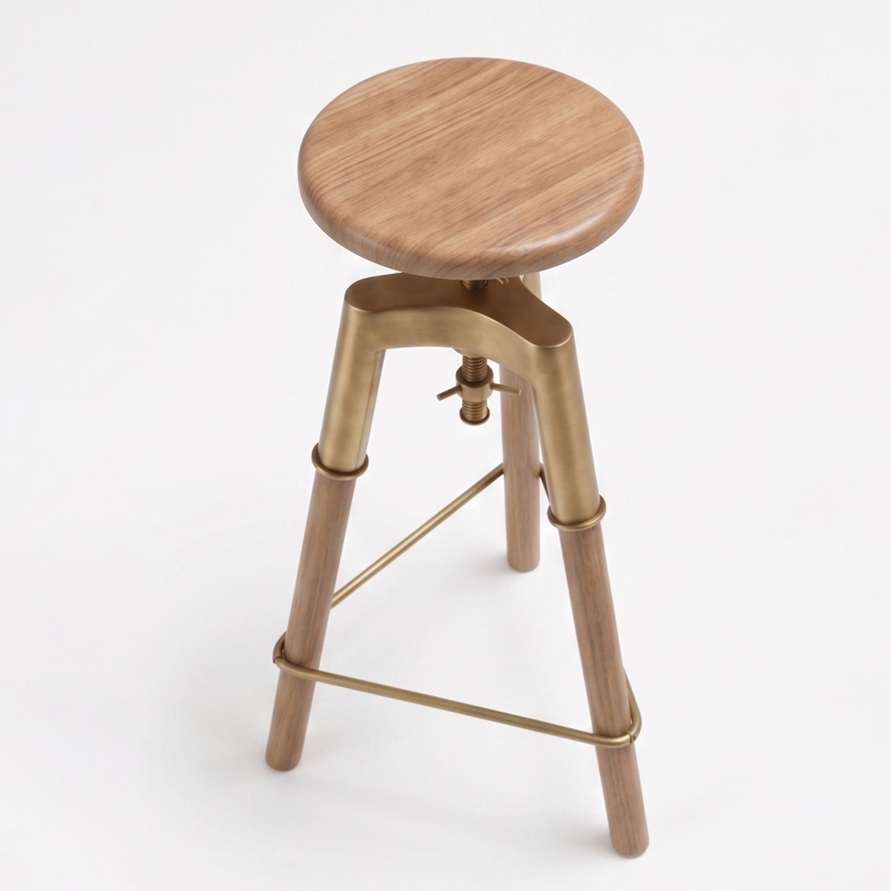 Handcrafted Natural Acacia Wood Swivel Bar Stool with Brass Gold Iron Accents (76 cm) view 3