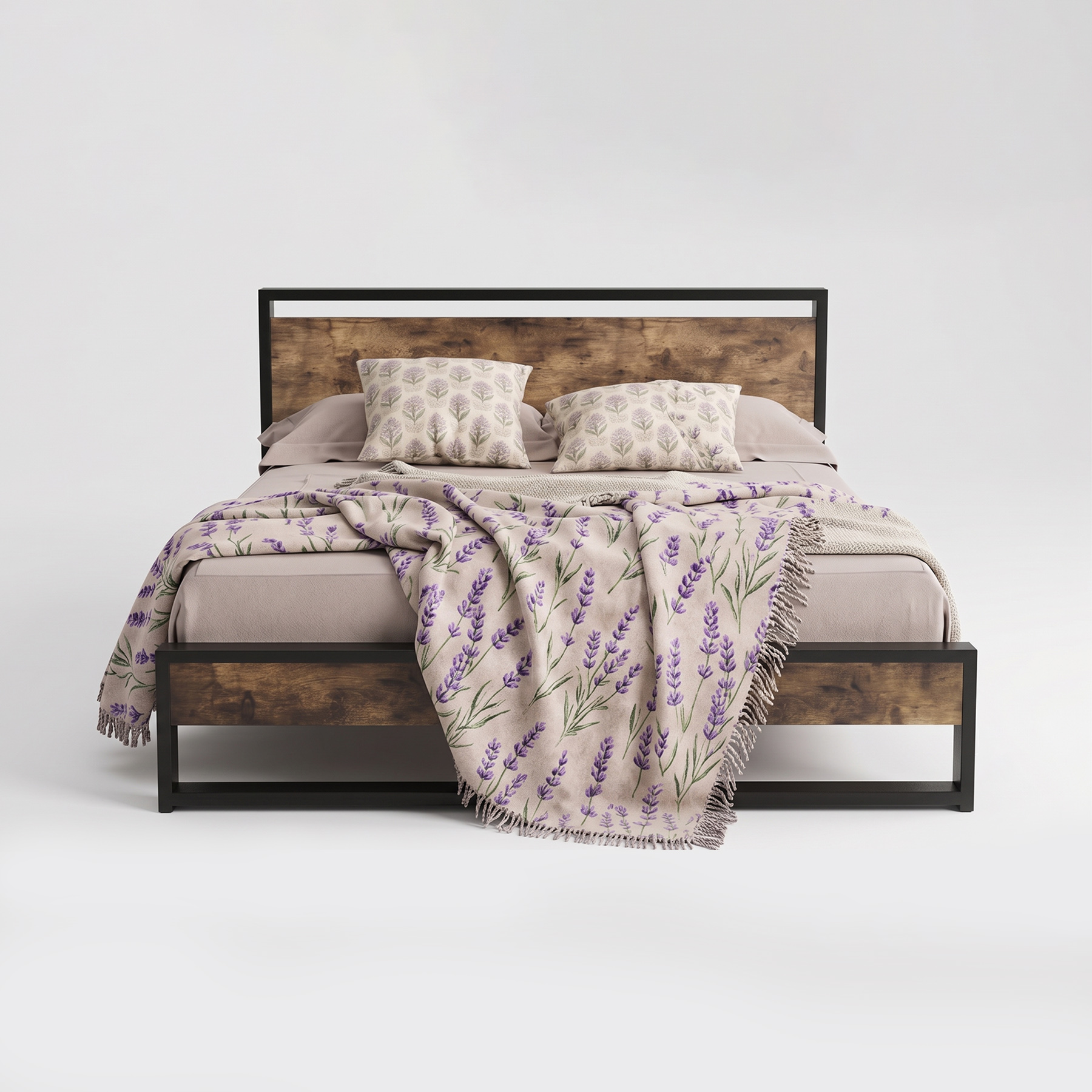 Industrial Rustic Solid Mango Wood & Matte Black Metal Platform Bed view 4