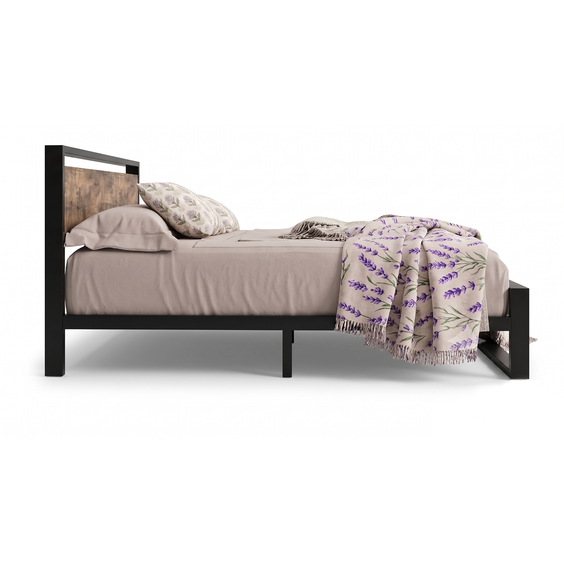Industrial Rustic Solid Mango Wood & Matte Black Metal Platform Bed view 5
