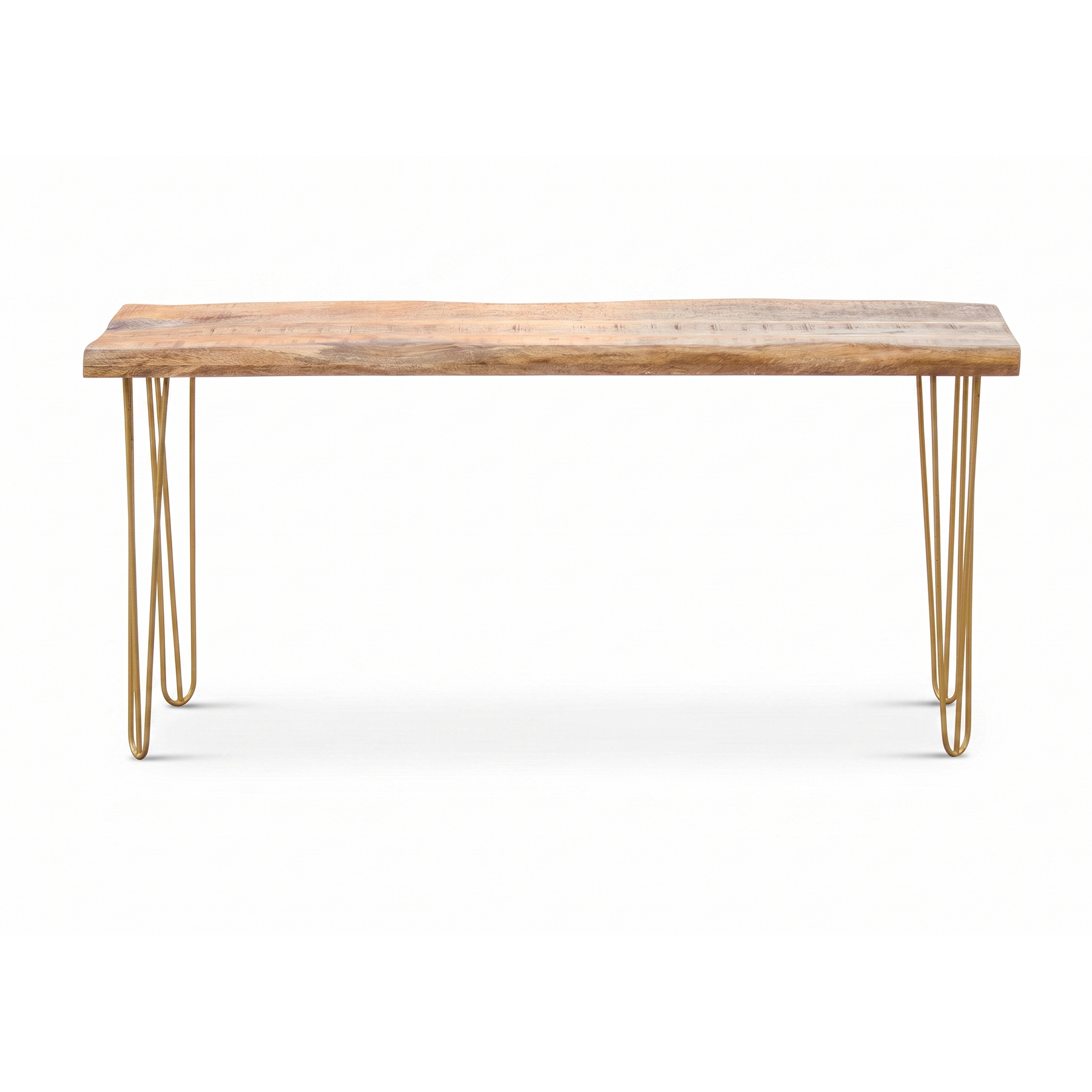 Rustic Live-Edge Solid Mango Wood Console Table with Gold Hairpin Legs view 3