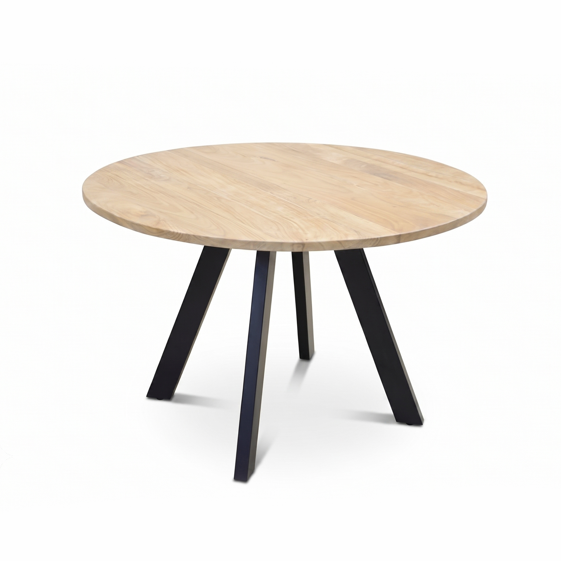 Scandinavian Bleached Solid Acacia Wood Round Dining Table with Matte Black Splayed Metal Legs (121 cm) view 2