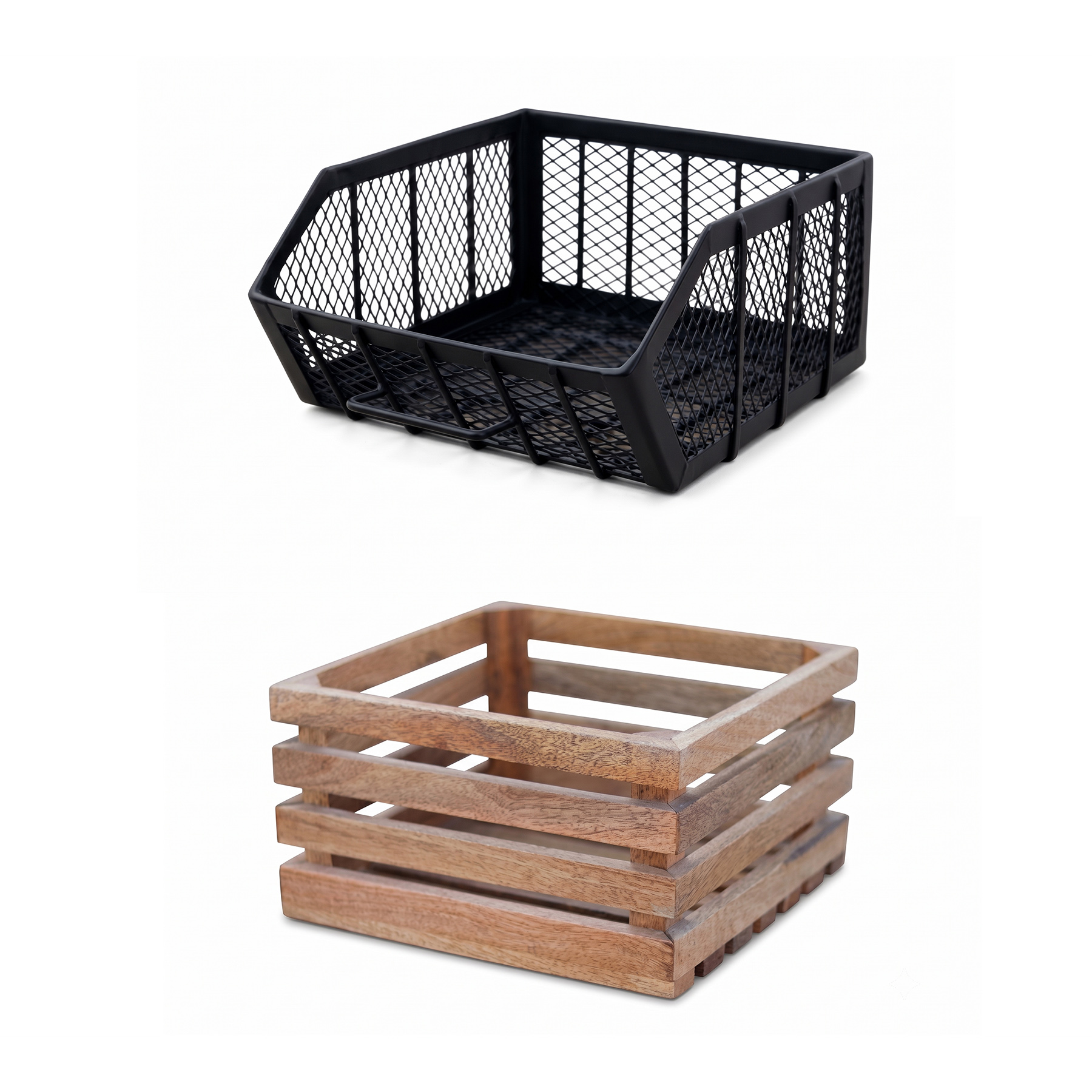 Rustic Industrial Solid Mango Wood Bar Cart on Spoke Wheels – Mobile Serving Station with 3 Wooden Crates & 3 Wire Mesh Baskets (121 x 51 x 91 cm) view 5