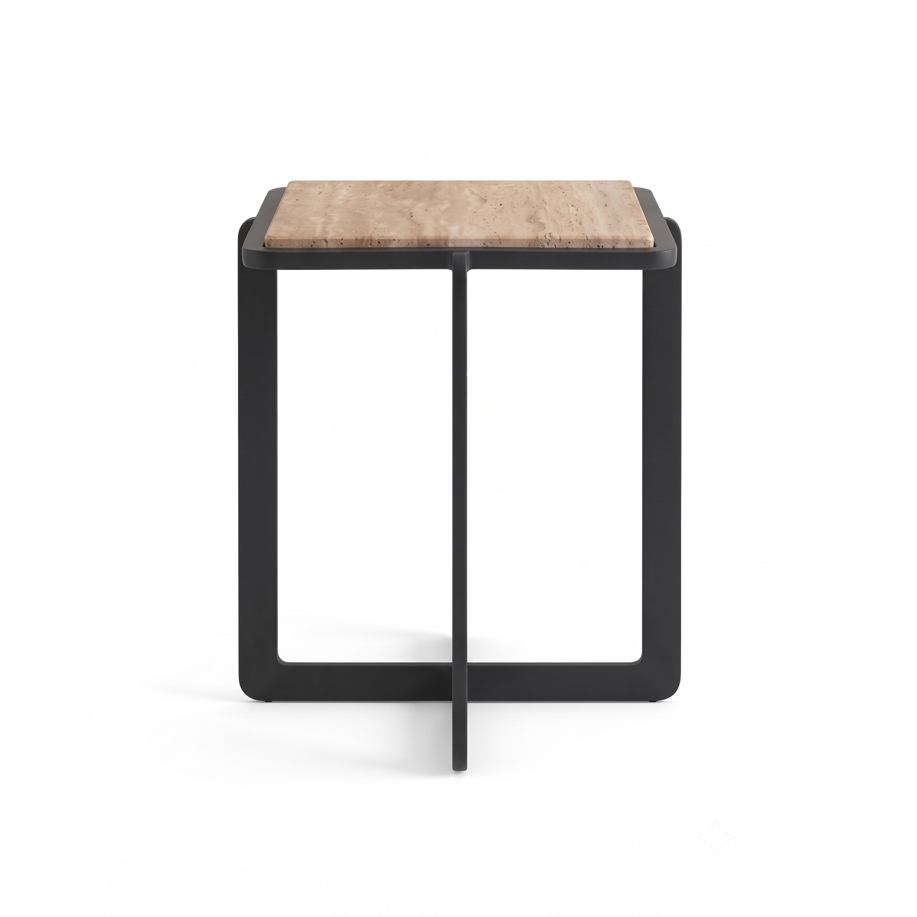 Mateo Indian Travertine Stone End Table – Matte Black Iron Frame view 2