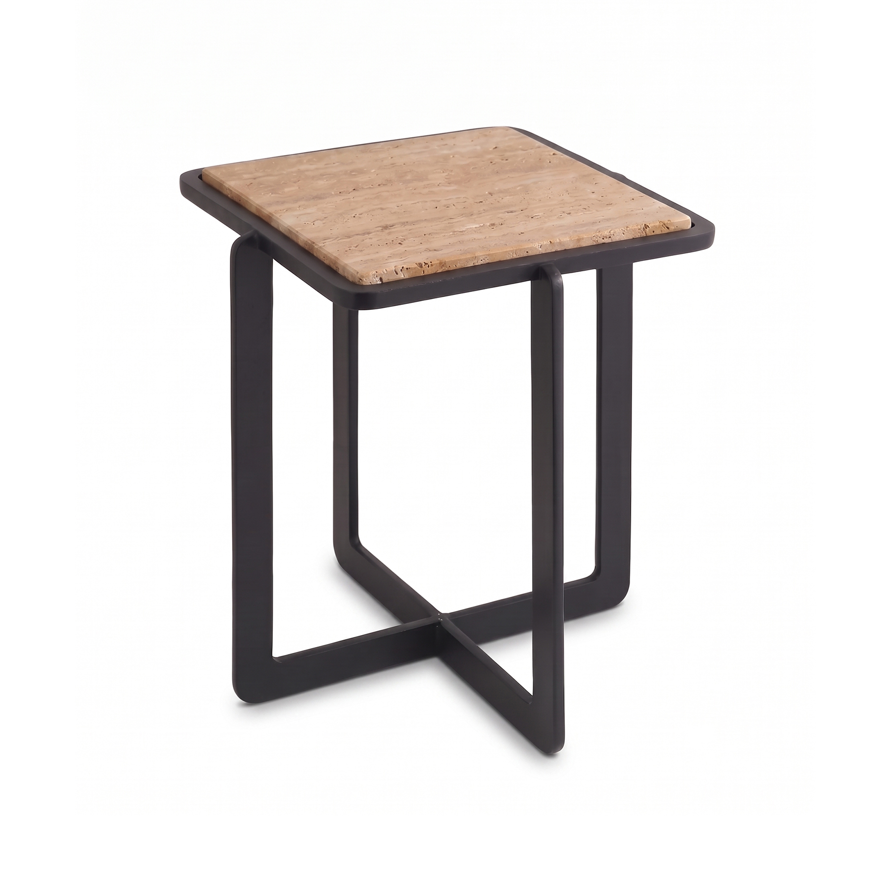 Mateo Indian Travertine Stone End Table – Matte Black Iron Frame view 3