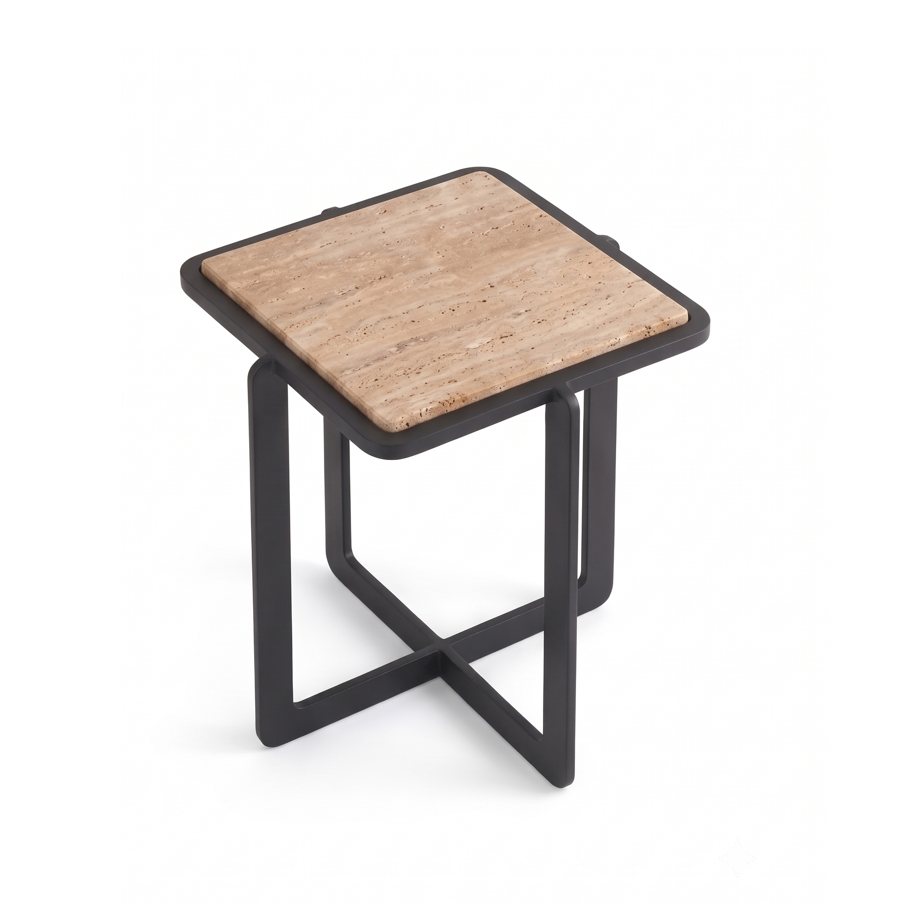Mateo Indian Travertine Stone End Table – Matte Black Iron Frame view 4