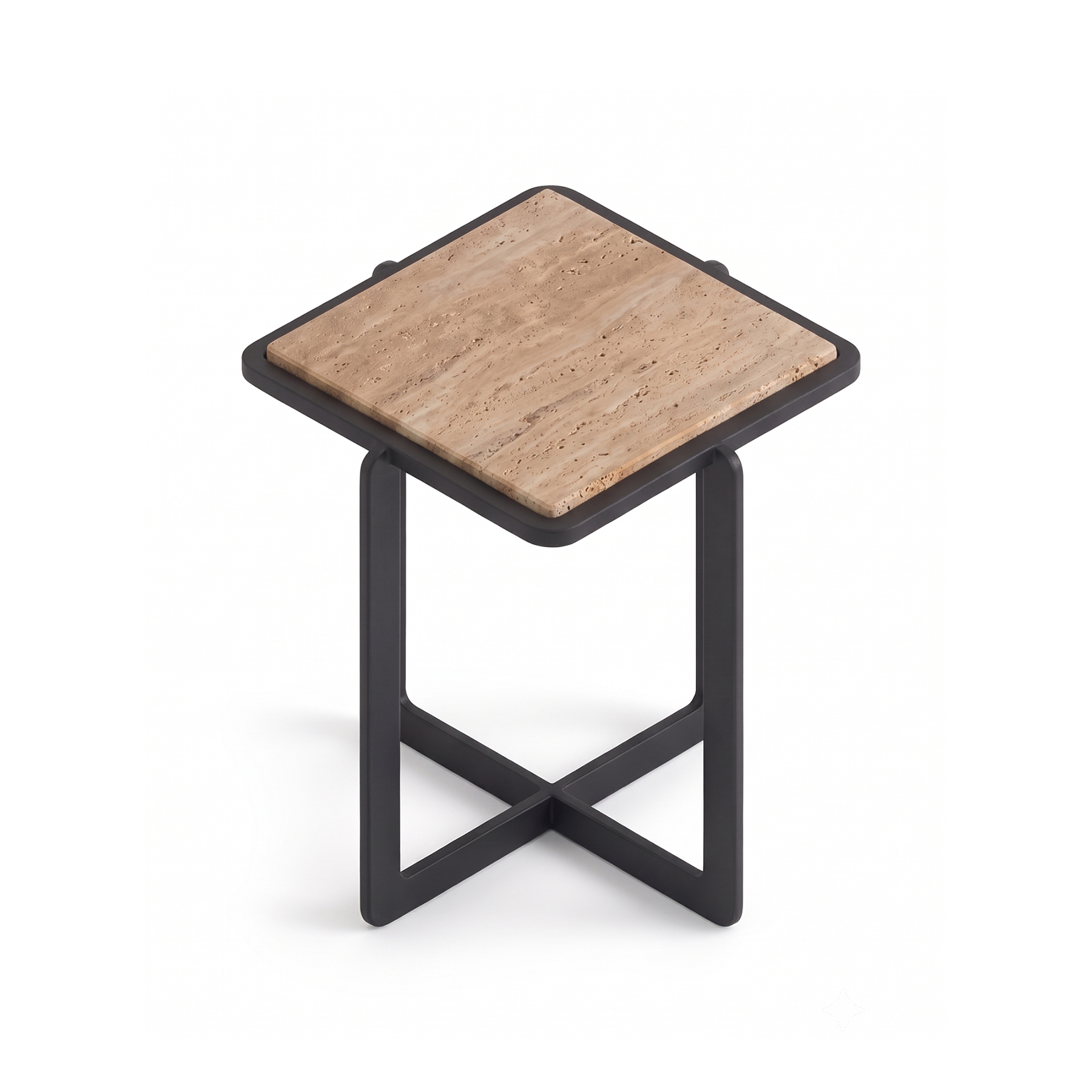 Mateo Indian Travertine Stone End Table – Matte Black Iron Frame view 5