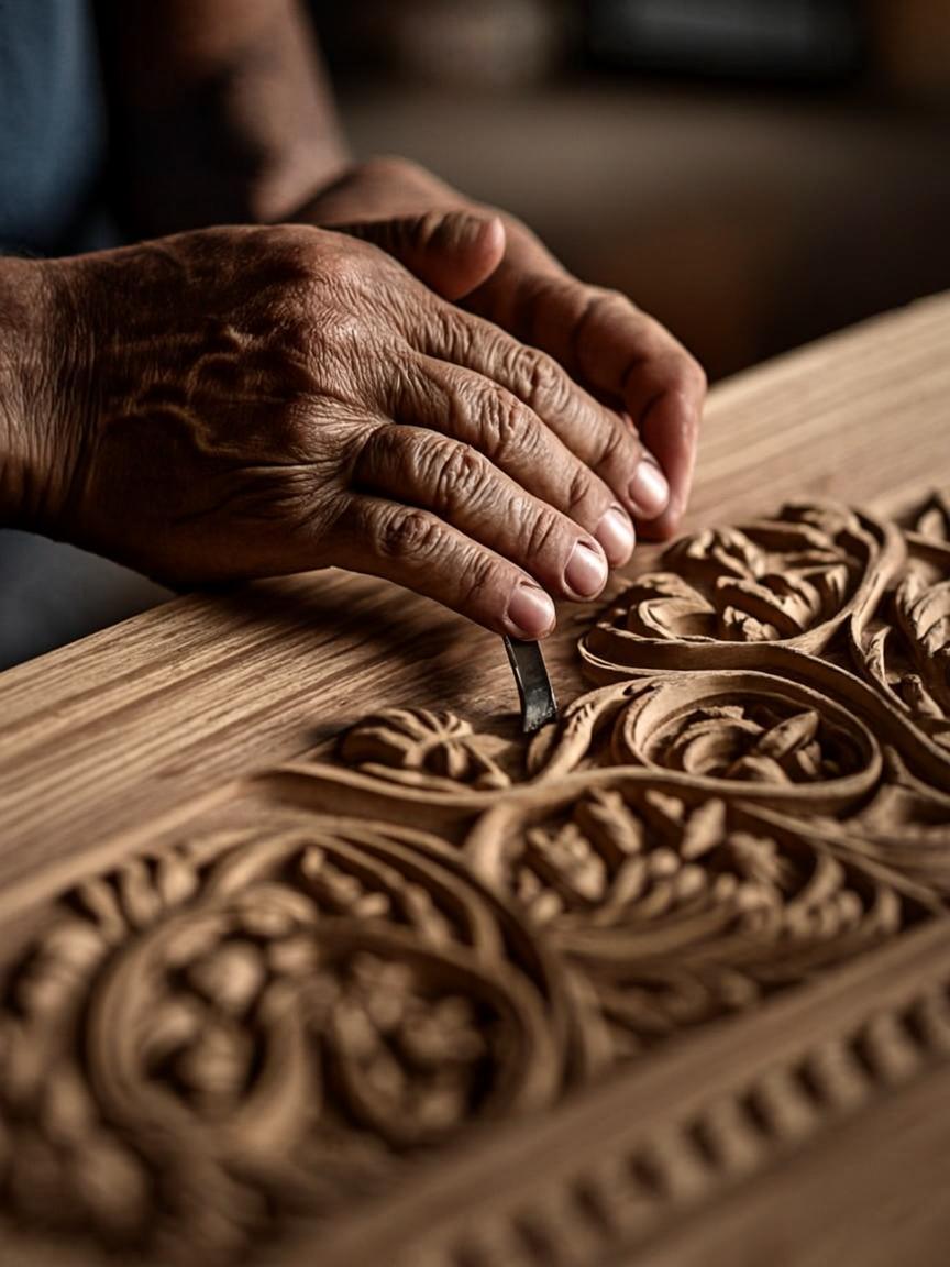 Master craftsman carving wood