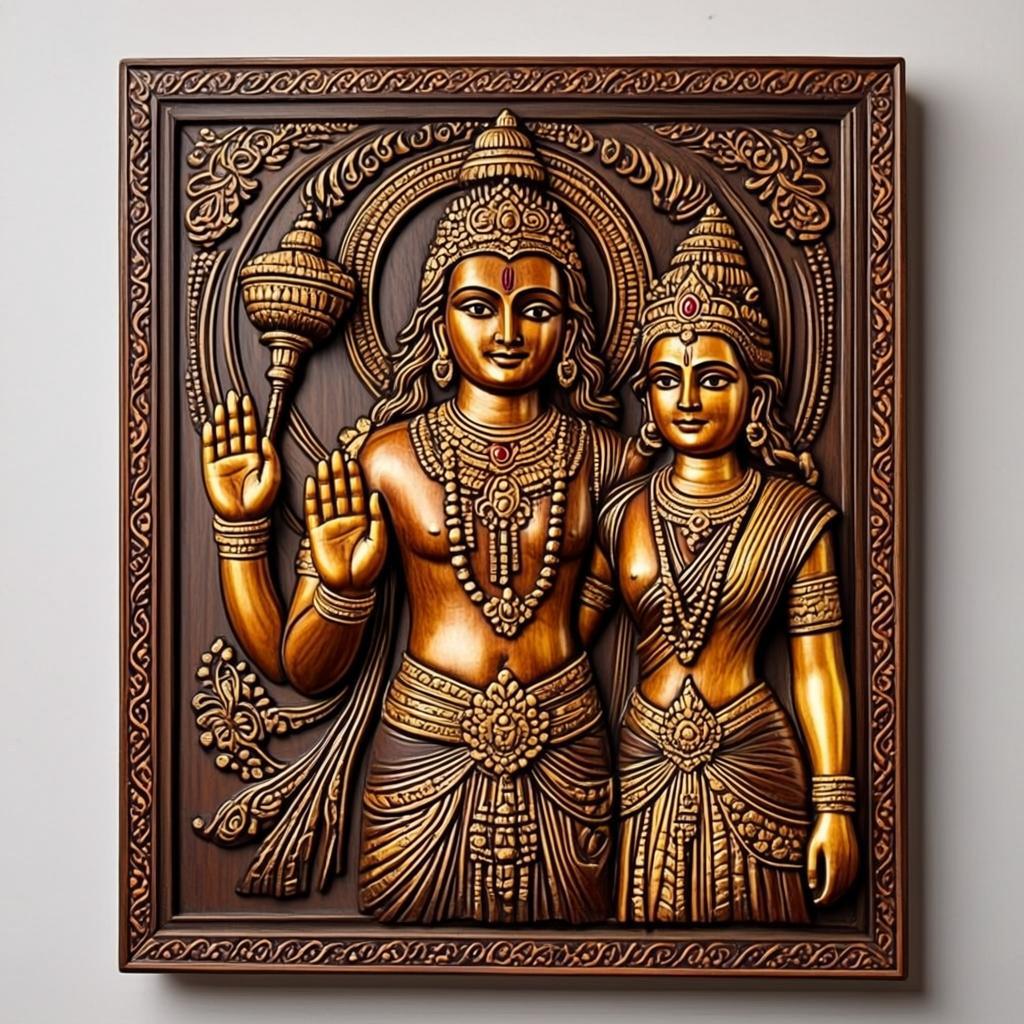 Hand-Carved Wall Panel - Radha Krishna